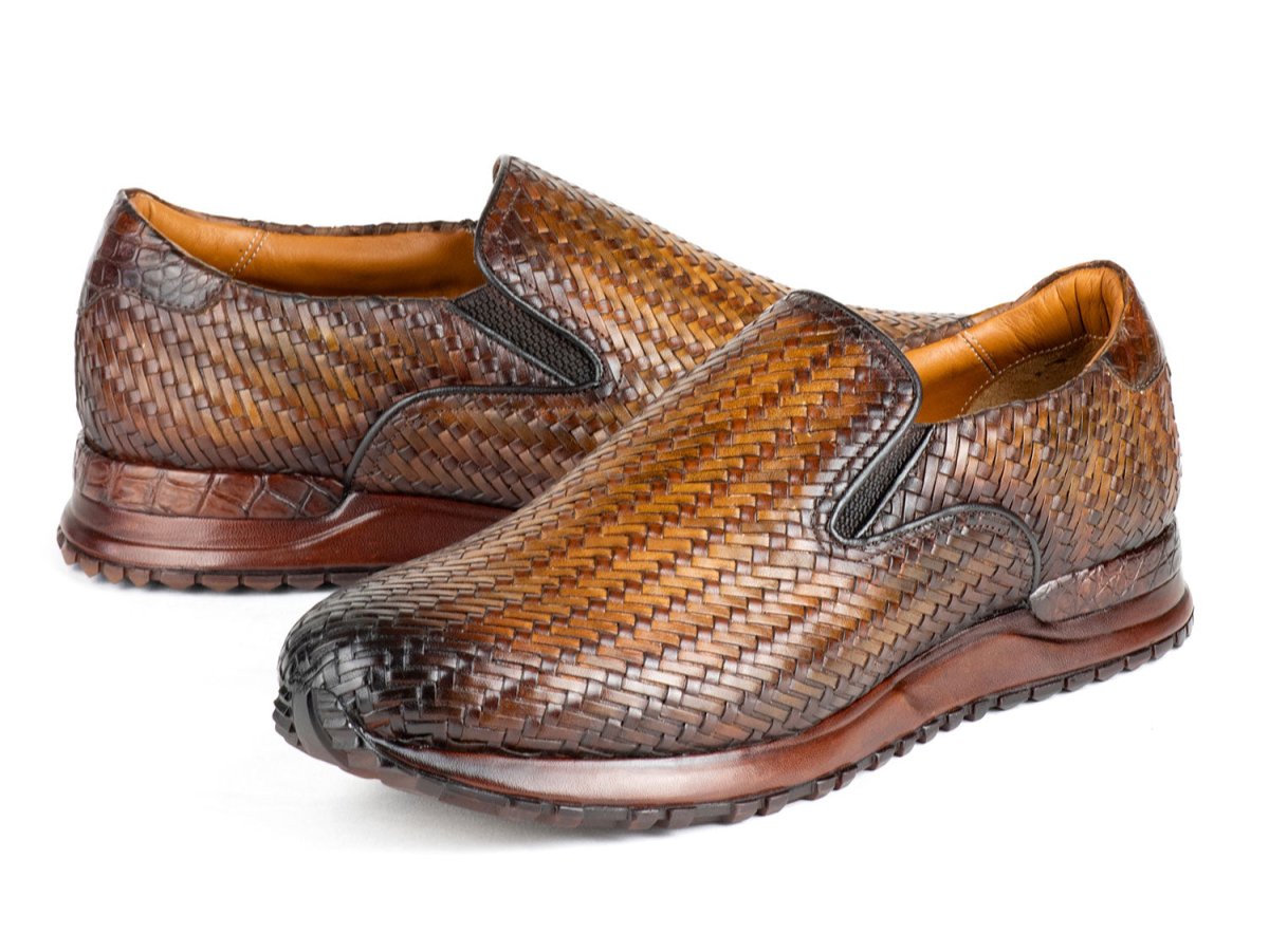 Paul Parkman Men's Brown Woven Leather Slip - On Sneakers (IdLw204brw) Shoes by Paul Parkman – Don't Panic Shoes