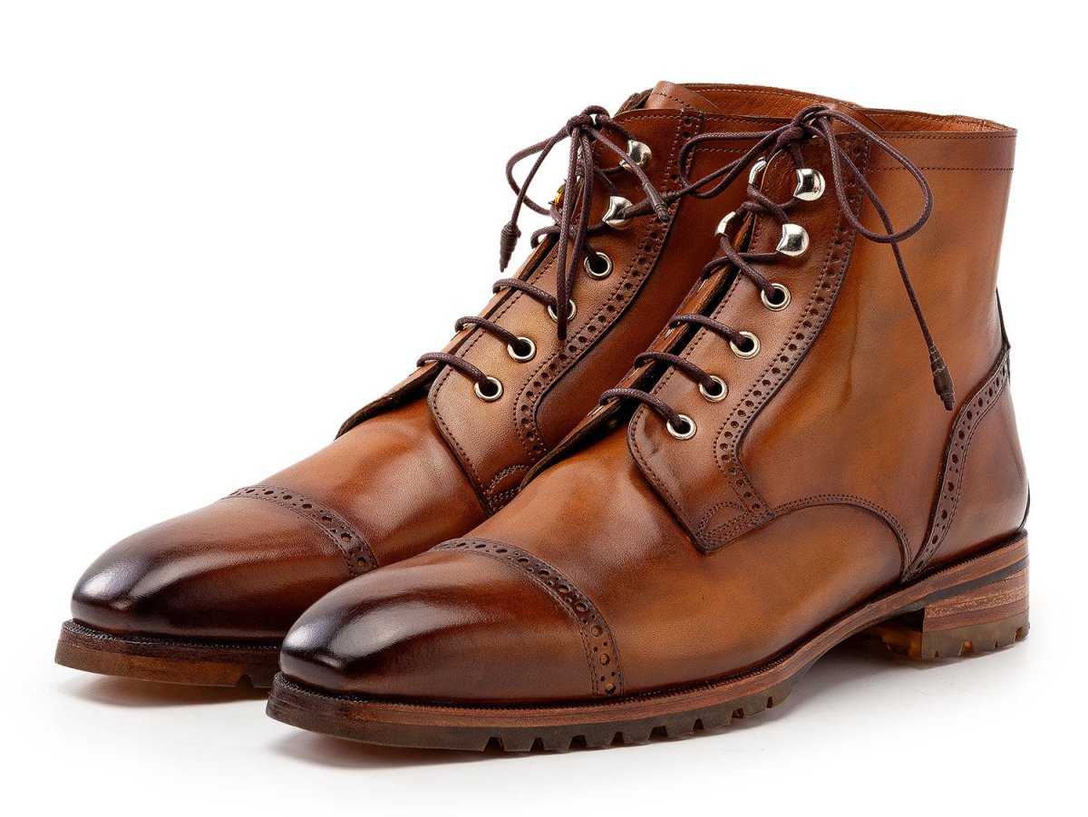Paul Parkman Men's Burnished Leather Cap Toe Boots In Brown Shoes by Paul Parkman – Don't Panic Shoes
