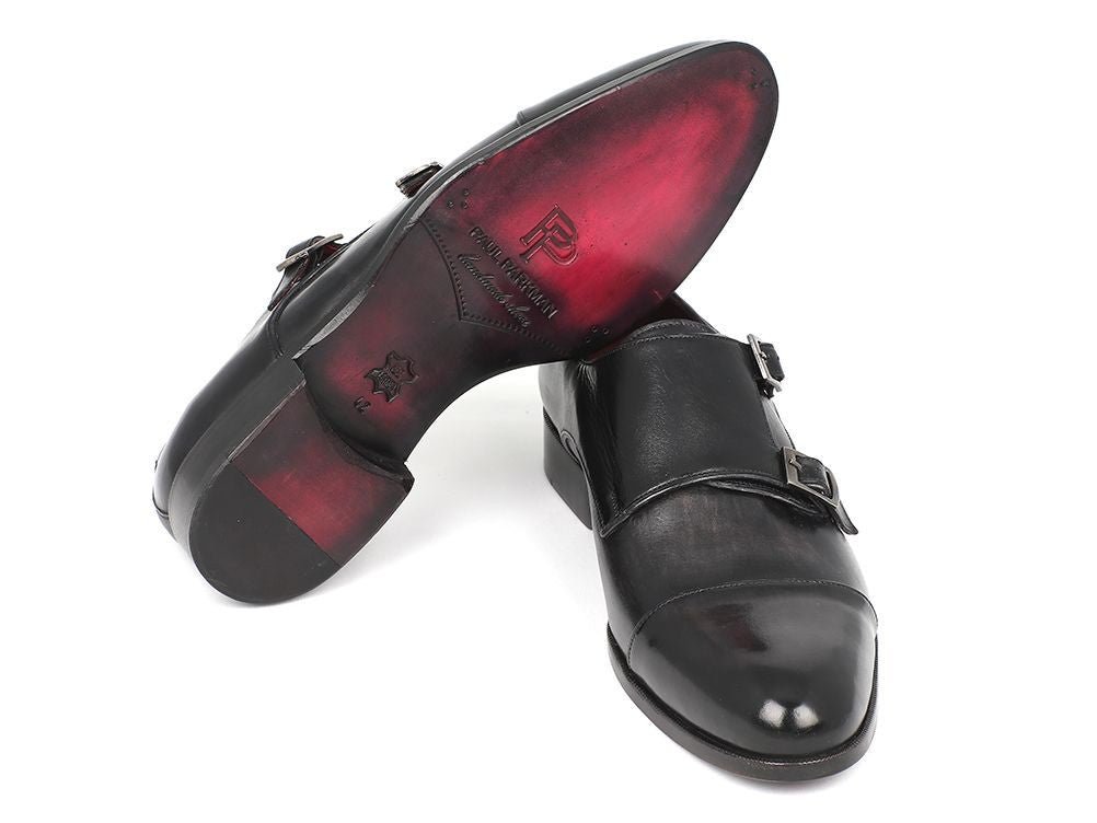 Paul Parkman Men's Cap - Toe Double Monkstraps Gray And Black (Id0457 - Gry) by Paul Parkman – Don't Panic Shoes
