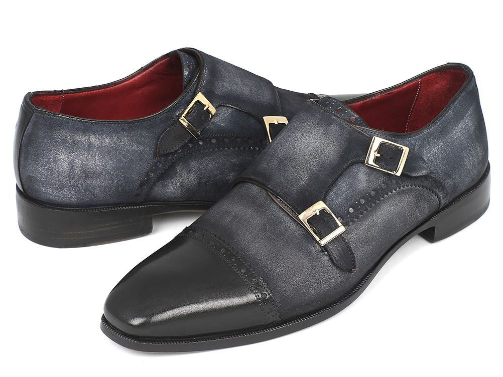 Paul Parkman Men's Captoe Double Monkstraps Navy Suede (IdFk77w) by Paul Parkman – Don't Panic Shoes
