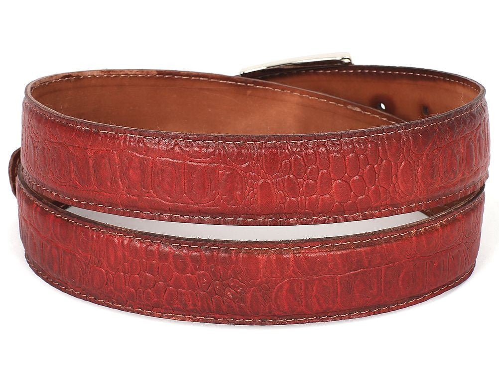 Paul Parkman Men's Croco - Embossed CalfskIn Leather Belt in Reddish Belts by Paul Parkman – Don't Panic Shoes