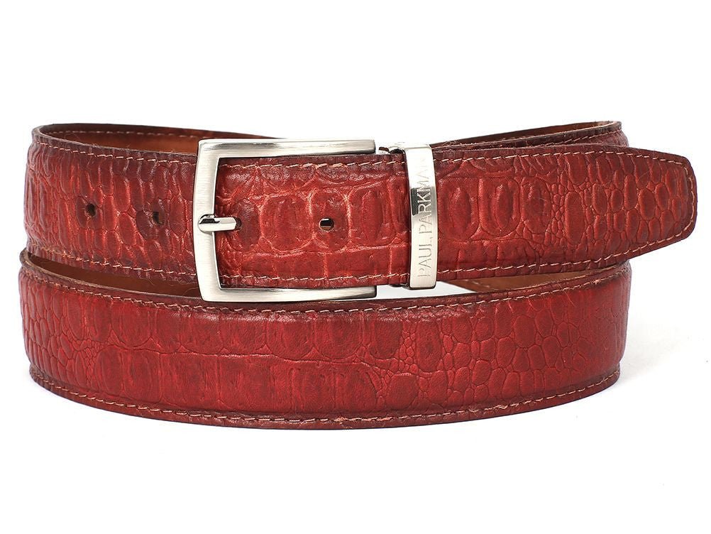 Paul Parkman Men's Croco - Embossed CalfskIn Leather Belt in Reddish Belts by Paul Parkman – Don't Panic Shoes