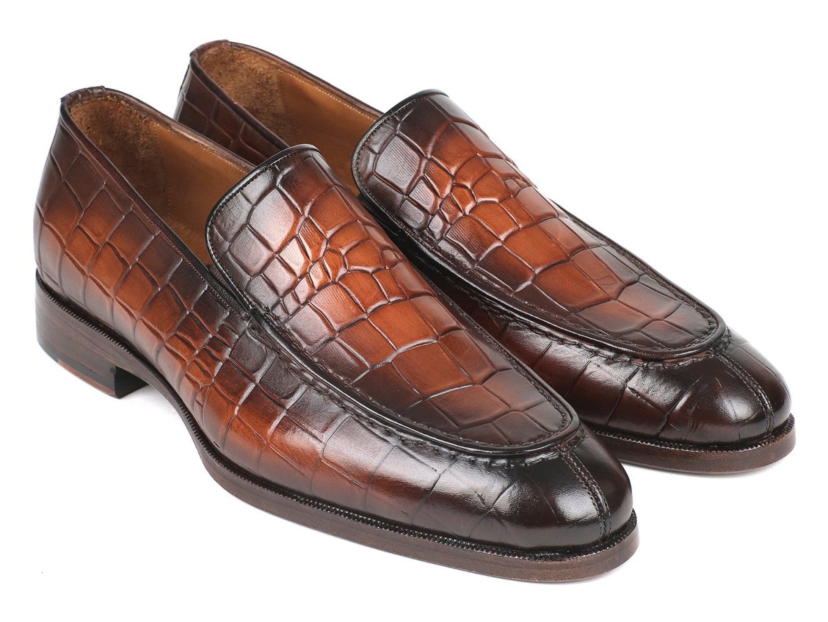 Paul Parkman Men's Croco - Embossed CalfskIn Loafers in Brown Burnished Shoes by Paul Parkman – Don't Panic Shoes