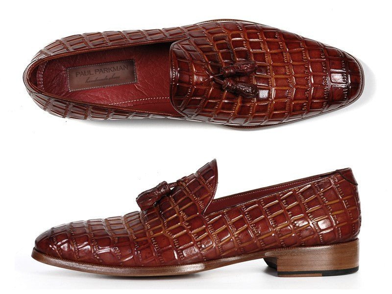 Paul Parkman Men's Croco - Embossed CalfskIn Tassel Loafers in Brown Shoes by Paul Parkman – Don't Panic Shoes