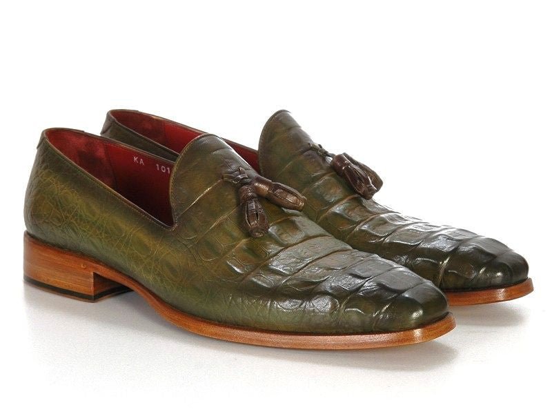Paul Parkman Men's Croco - Embossed CalfskIn Tassel Loafers in Green Shoes by Paul Parkman – Don't Panic Shoes