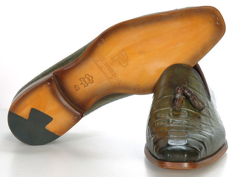Paul Parkman Men's Croco - Embossed CalfskIn Tassel Loafers in Green Shoes by Paul Parkman – Don't Panic Shoes