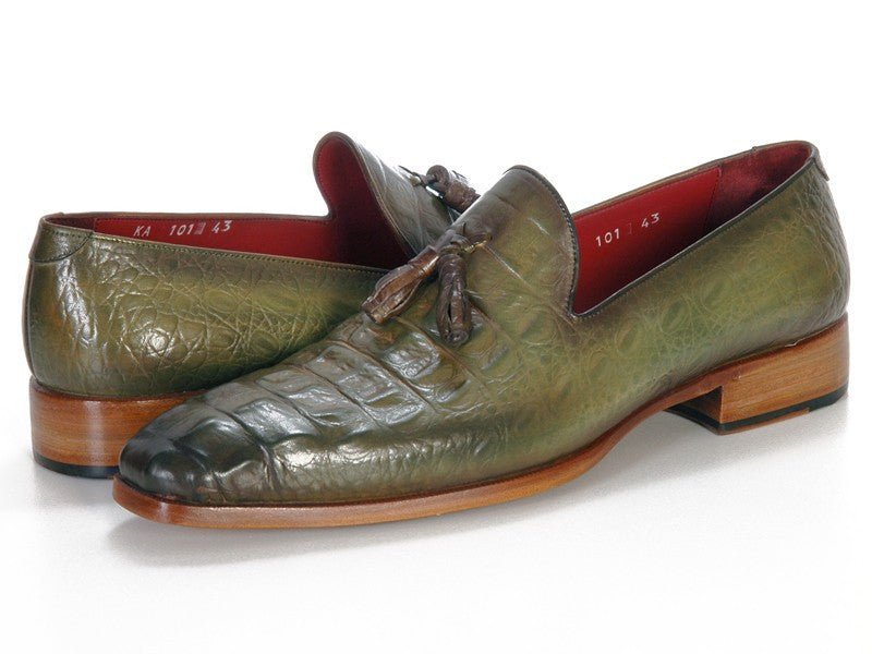 Paul Parkman Men's Croco - Embossed CalfskIn Tassel Loafers in Green Shoes by Paul Parkman – Don't Panic Shoes