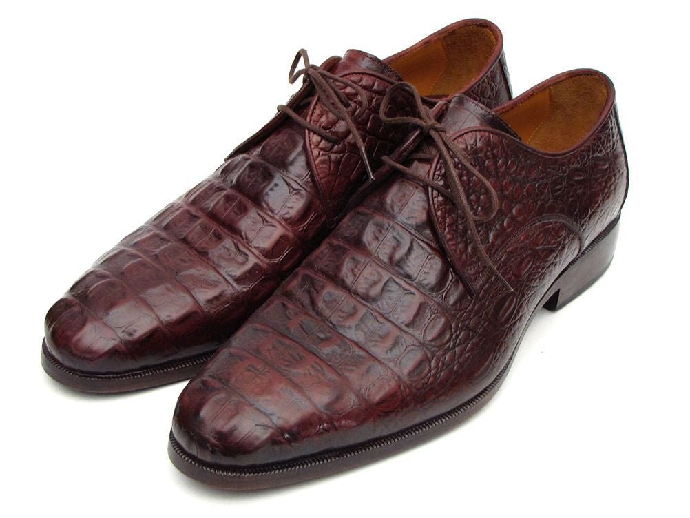 Paul Parkman Men's Croco - Embossed Leather Derby Shoes In Brown And Bordeaux Shoes by Paul Parkman – Don't Panic Shoes