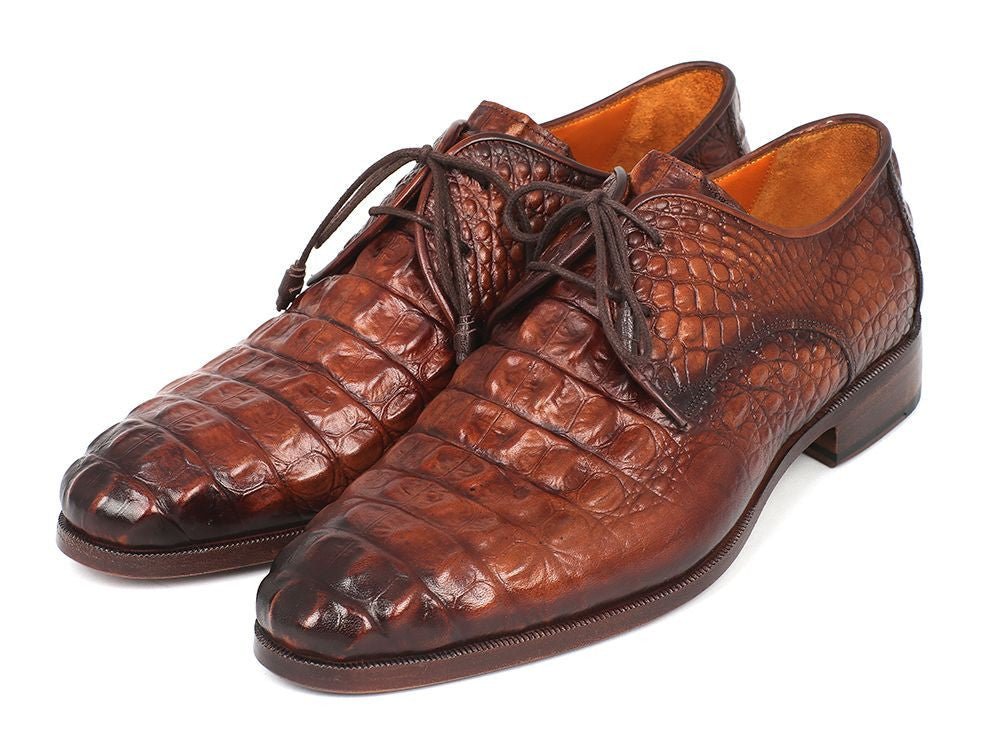 Paul Parkman Men's Croco - Embossed Leather Derby Shoes In Light Brown Shoes by Paul Parkman – Don't Panic Shoes