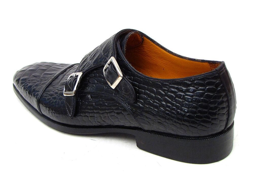 Paul Parkman Men's Croco - Embossed Leather Double Monkstraps In Black Shoes by Paul Parkman – Don't Panic Shoes