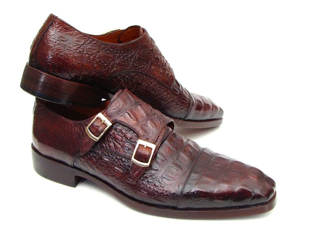 Paul Parkman Men's Croco - Embossed Leather Double Monkstraps In Brown And Bordeaux Shoes by Paul Parkman – Don't Panic Shoes