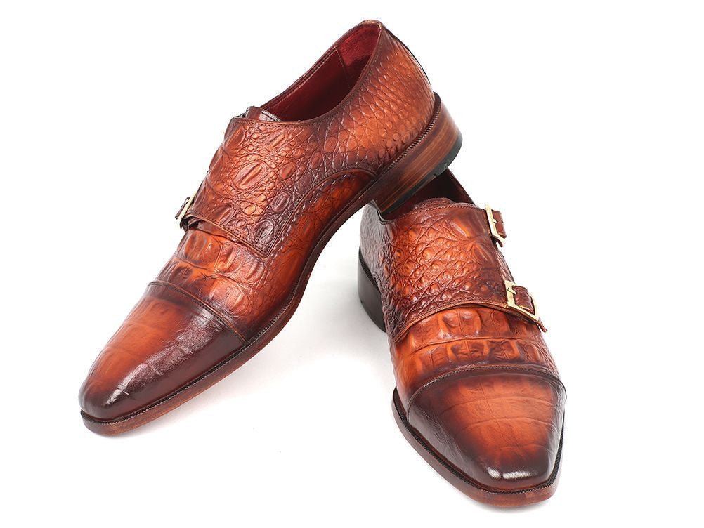 Paul Parkman Men's Croco - Embossed Leather Double Monkstraps In Brown Shoes by Paul Parkman – Don't Panic Shoes