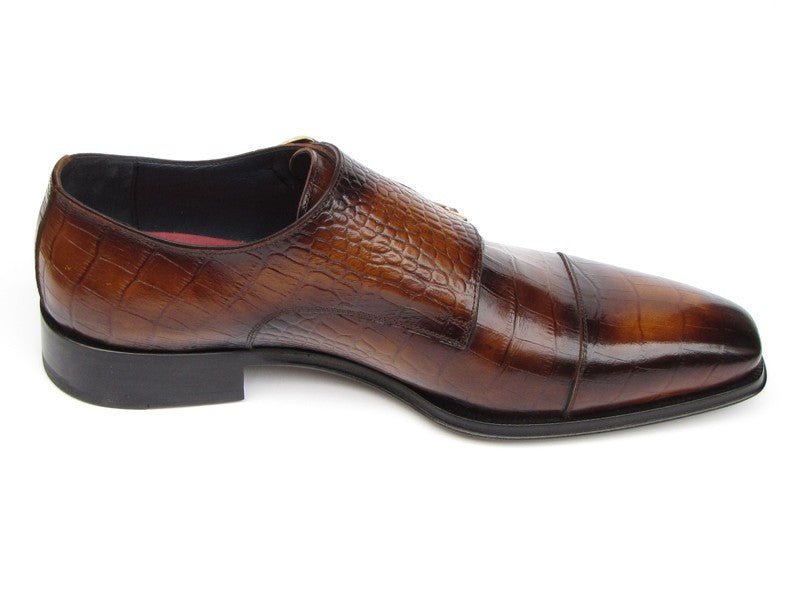 Paul Parkman Men's Croco - Embossed Leather Double Monkstraps In Brown Shoes by Paul Parkman – Don't Panic Shoes