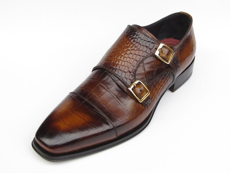 Paul Parkman Men's Croco - Embossed Leather Double Monkstraps In Brown Shoes by Paul Parkman – Don't Panic Shoes