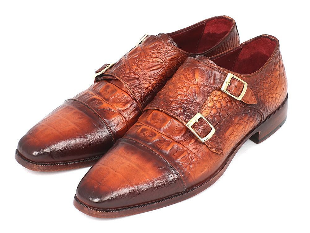 Paul Parkman Men's Croco - Embossed Leather Double Monkstraps In Brown Shoes by Paul Parkman – Don't Panic Shoes