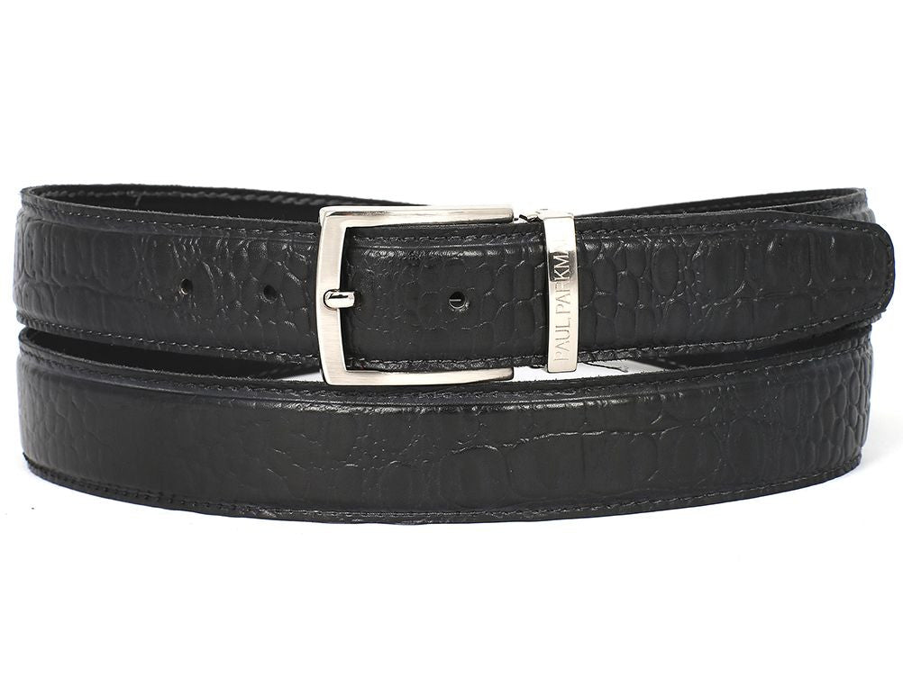 Paul Parkman Men's Crocodile Textured Leather Belt Black (IdB02 - Blk) Shoes by Paul Parkman – Don't Panic Shoes