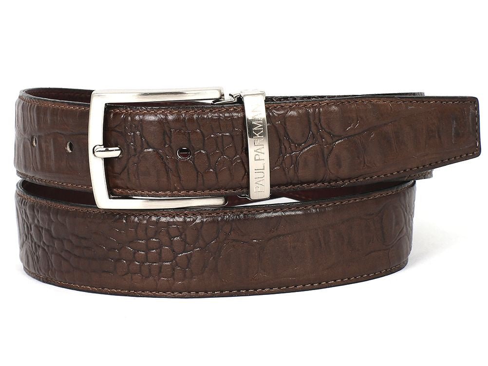 Paul Parkman Men's Crocodile Textured Leather Belt Brown (IdB02 - Brw) Shoes by Paul Parkman – Don't Panic Shoes