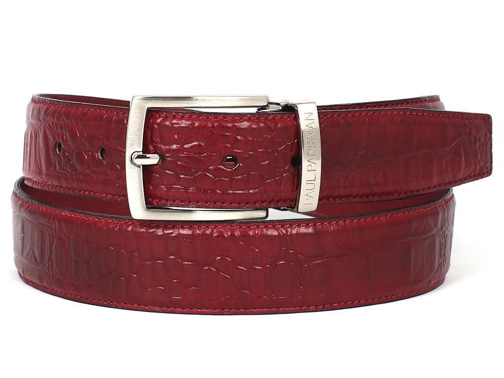 Paul Parkman Men's Crocodile Textured Leather Belt Burgundy (IdB02 - Bur) Shoes by Paul Parkman – Don't Panic Shoes