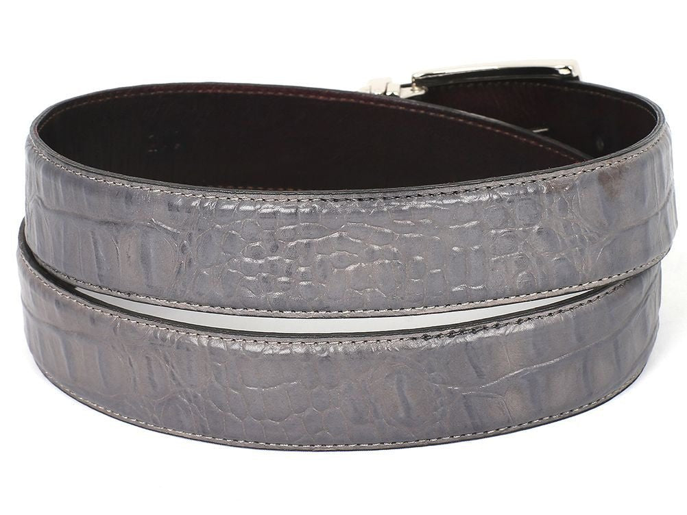 Paul Parkman Men's Crocodile Textured Leather Belt Gray (IdB02 - Gry) Shoes by Paul Parkman – Don't Panic Shoes