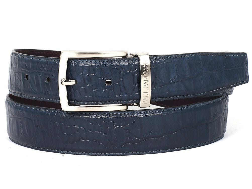 Paul Parkman Men's Crocodile Textured Leather Belt Navy (IdB02 - Nvy) Shoes by Paul Parkman – Don't Panic Shoes