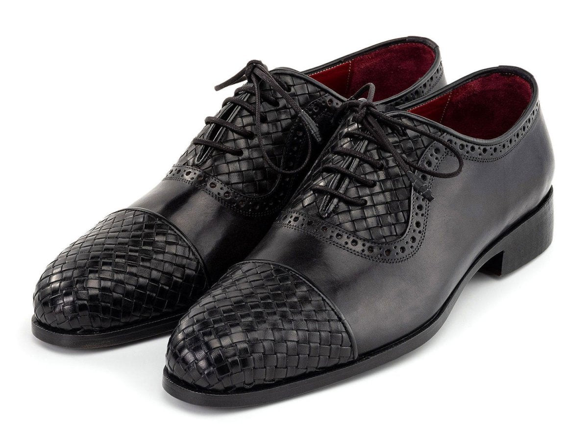 Paul Parkman Men's Custom Made Black Woven Leather Cap Toe Oxford Shoes 49851 - Blk by Paul Parkman – Don't Panic Shoes