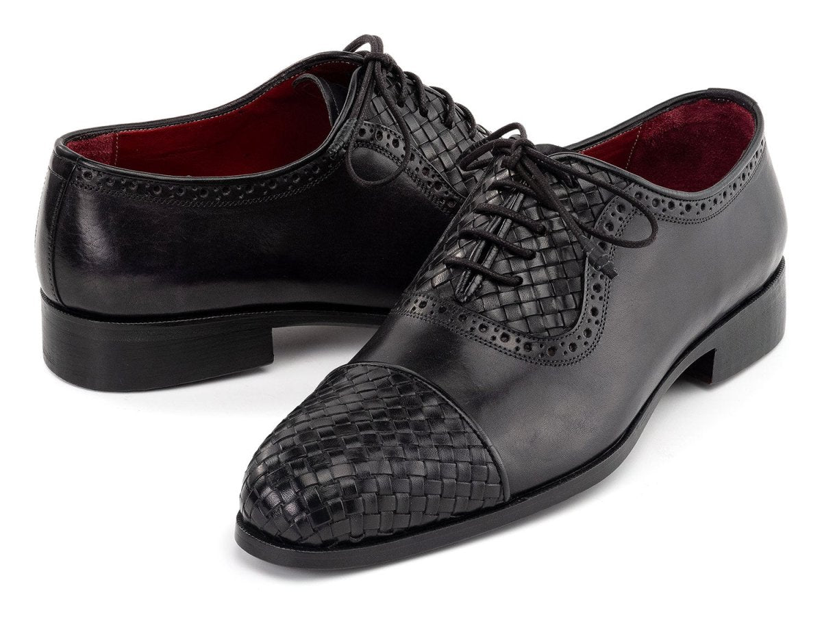 Paul Parkman Men's Custom Made Black Woven Leather Cap Toe Oxford Shoes 49851 - Blk by Paul Parkman – Don't Panic Shoes