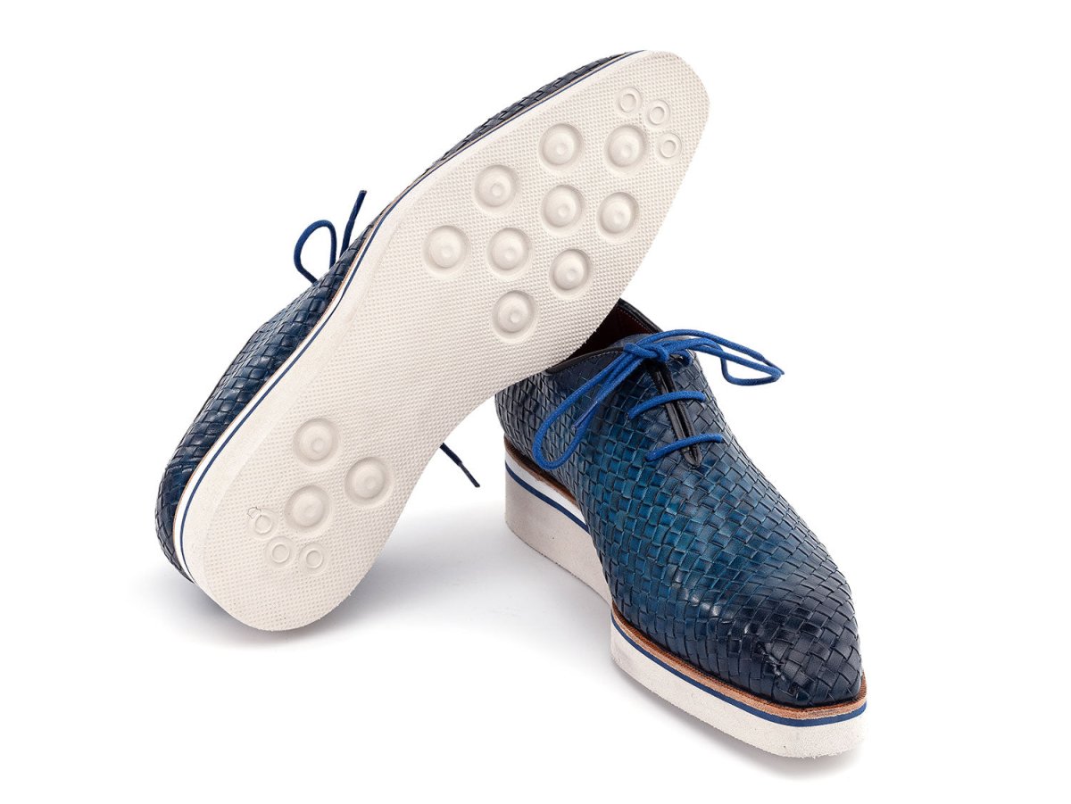 Paul Parkman Men's Custom Made Blue Woven Leather Smart Casual Shoes 182 - Wvn - Blu by Paul Parkman – Don't Panic Shoes