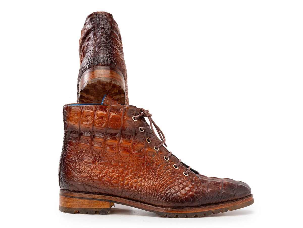 Paul Parkman Men's Custom Made Brown Croco Embossed Leather Boots 12811 - Brw by Paul Parkman – Don't Panic Shoes