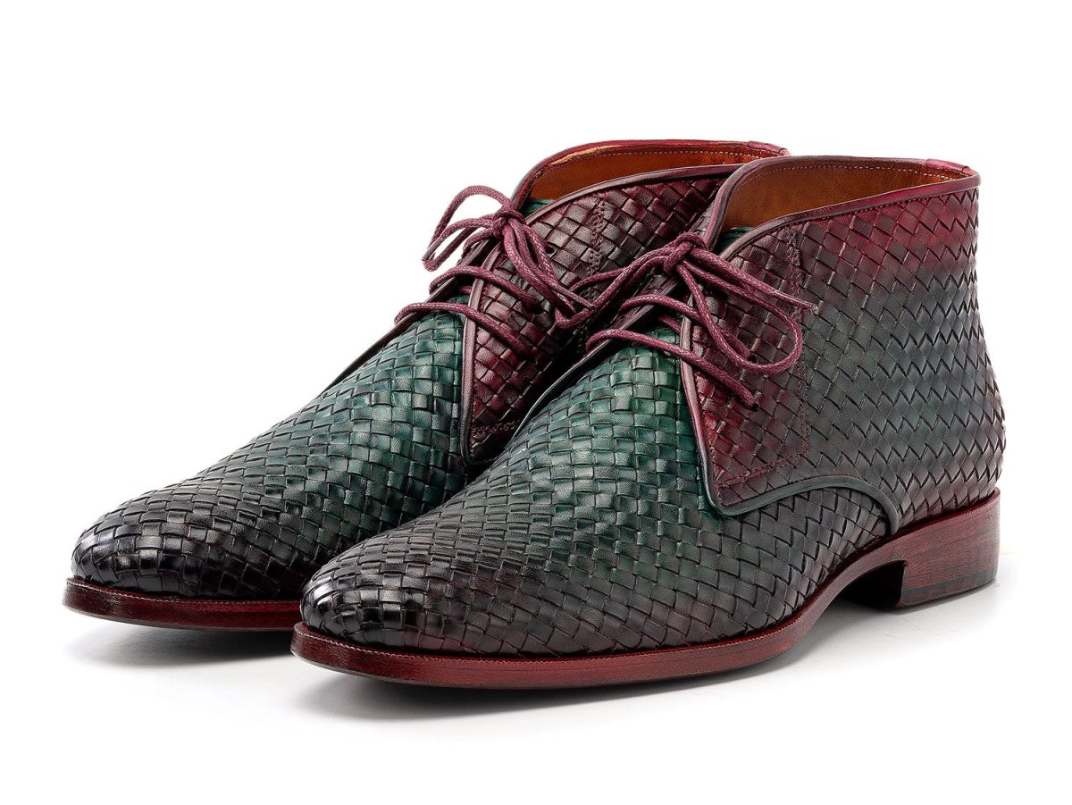 Paul Parkman Men's Custom Made Green And Purple Woven Leather Chukka Boots Ck82wgp by Paul Parkman – Don't Panic Shoes