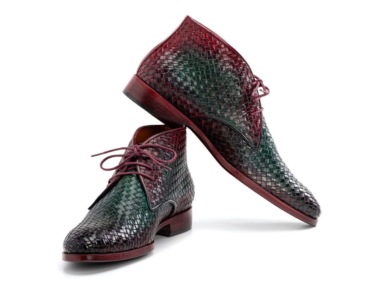 Paul Parkman Men's Custom Made Green And Purple Woven Leather Chukka Boots Ck82wgp by Paul Parkman – Don't Panic Shoes