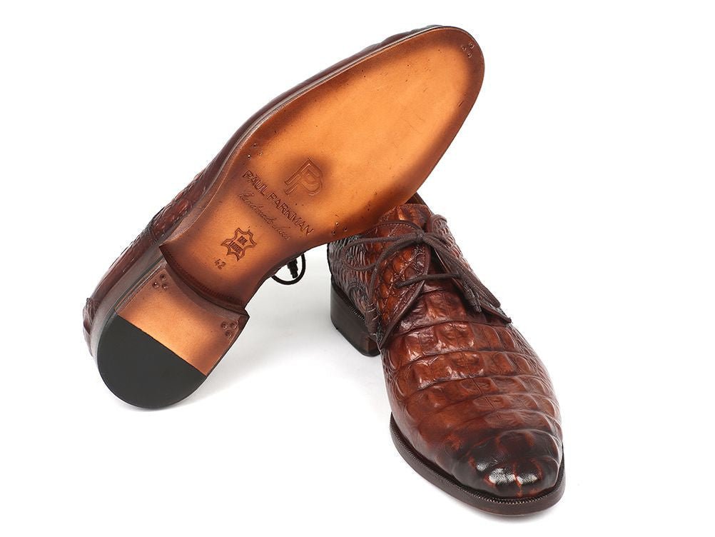 Paul Parkman Men's Custom Made Light Brown Crocodile Embossed Calfskin Derby Shoes 1438tab by Paul Parkman – Don't Panic Shoes
