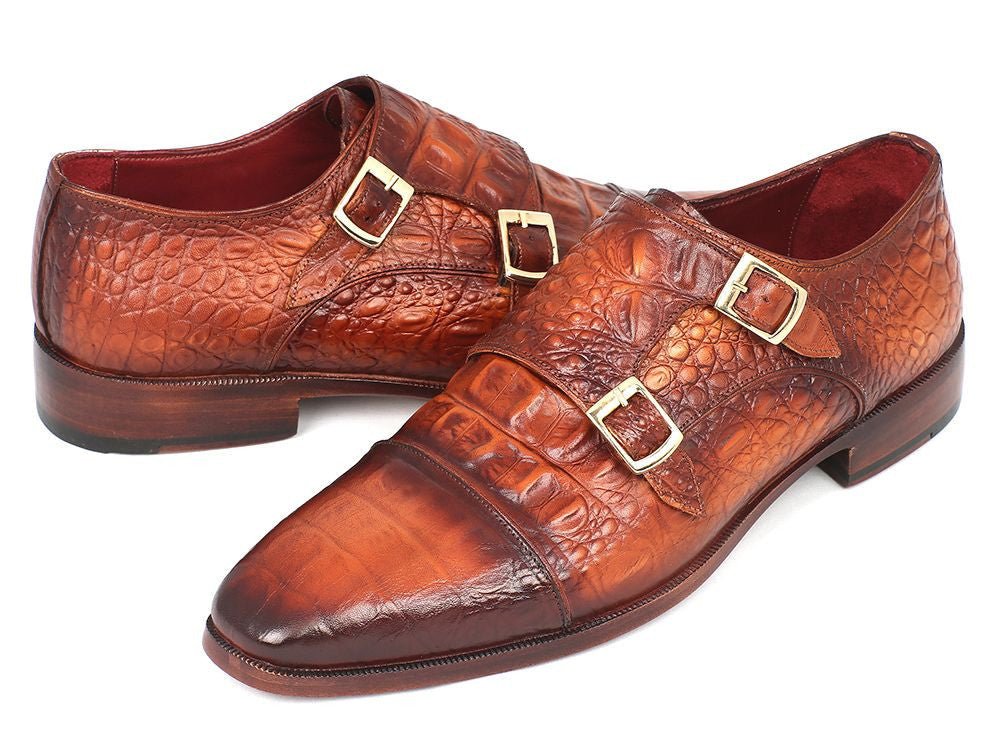 Paul Parkman Men's Double Monkstrap Brown Crocodile Embossed Calfskin (IdPp2280) by Paul Parkman – Don't Panic Shoes