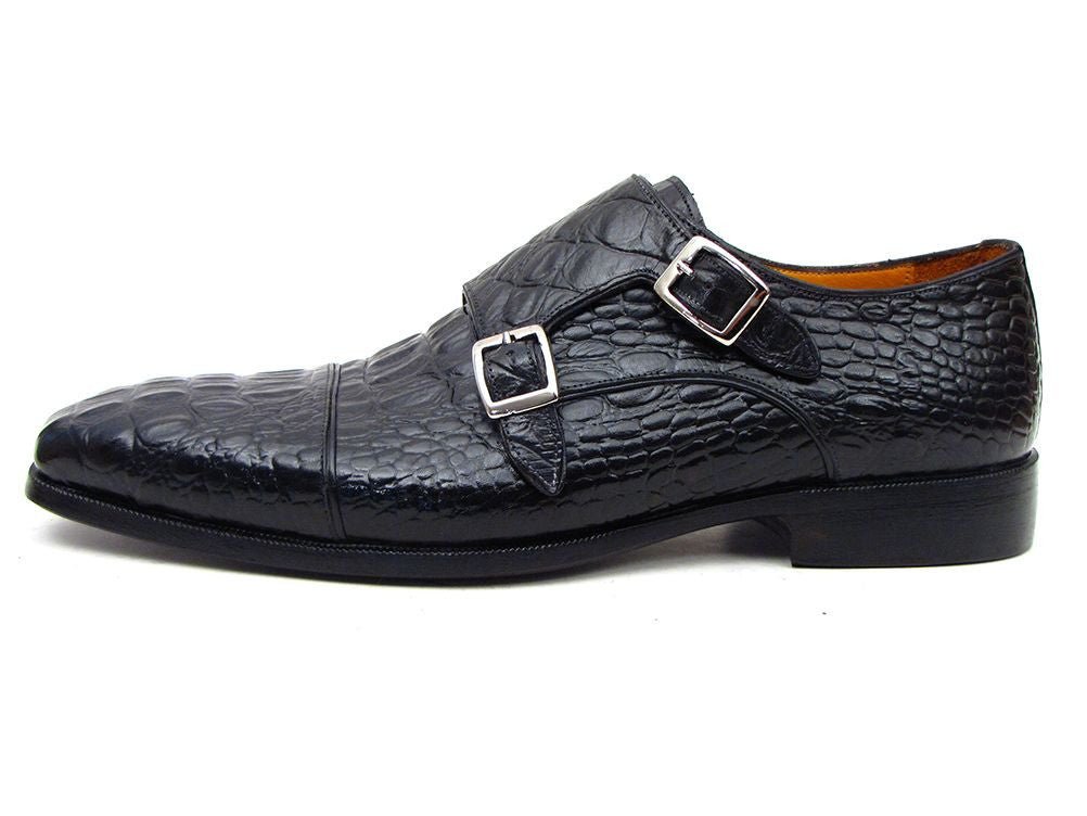 Paul Parkman Men's Double Monkstraps Black Crocodile Embossed Calfskin (Id045bk41) by Paul Parkman – Don't Panic Shoes