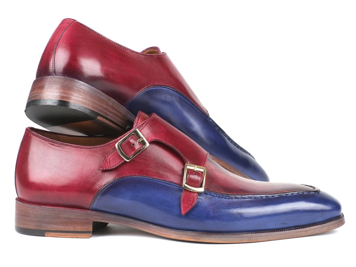 Paul Parkman Men's Double Monkstraps In Blue And Bordeaux Shoes by Paul Parkman – Don't Panic Shoes