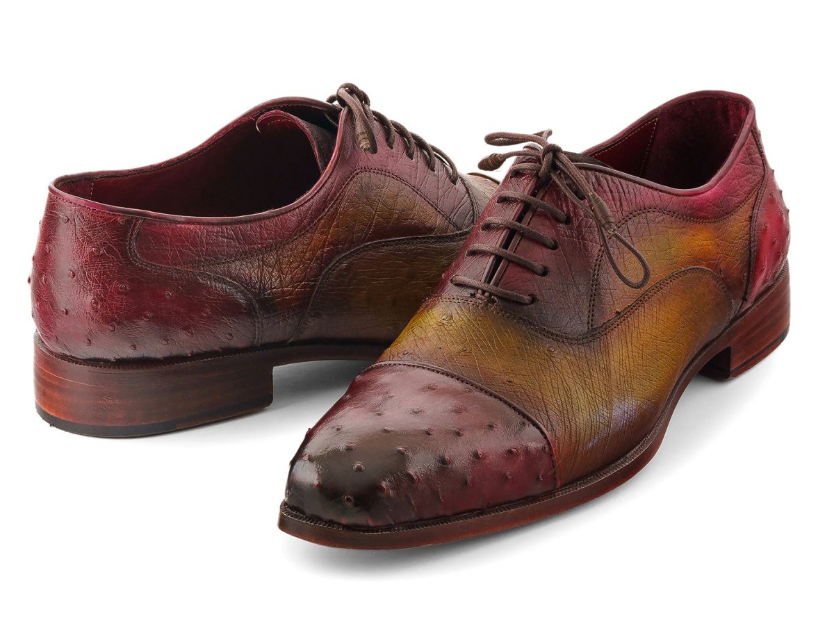 Paul Parkman Men's Genuine Ostrich Captoe Oxfords Green And Burgundy (Id24xs11) Shoes by Paul Parkman – Don't Panic Shoes