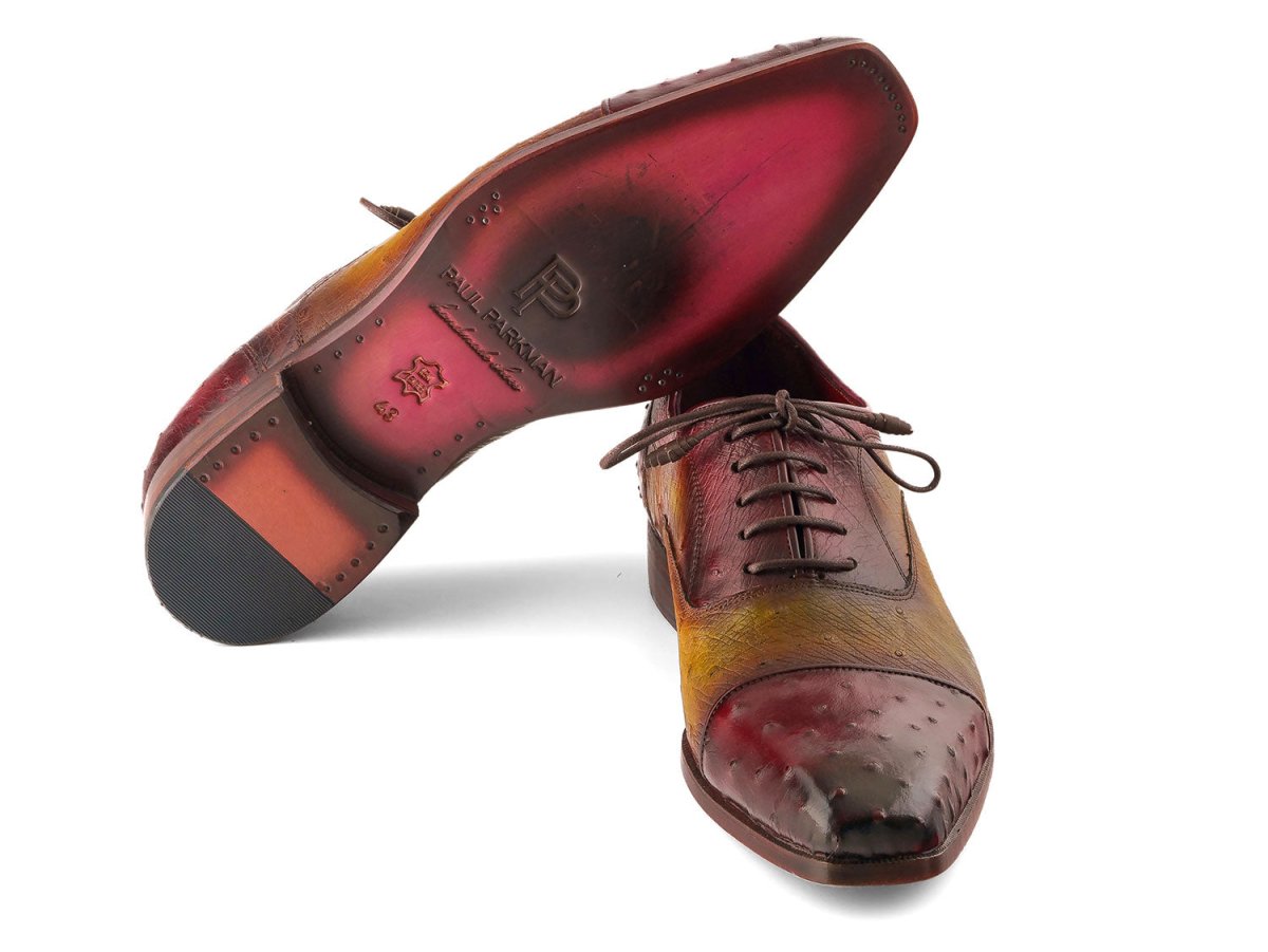 Paul Parkman Men's Genuine Ostrich Captoe Oxfords Green And Burgundy (Id24xs11) Shoes by Paul Parkman – Don't Panic Shoes