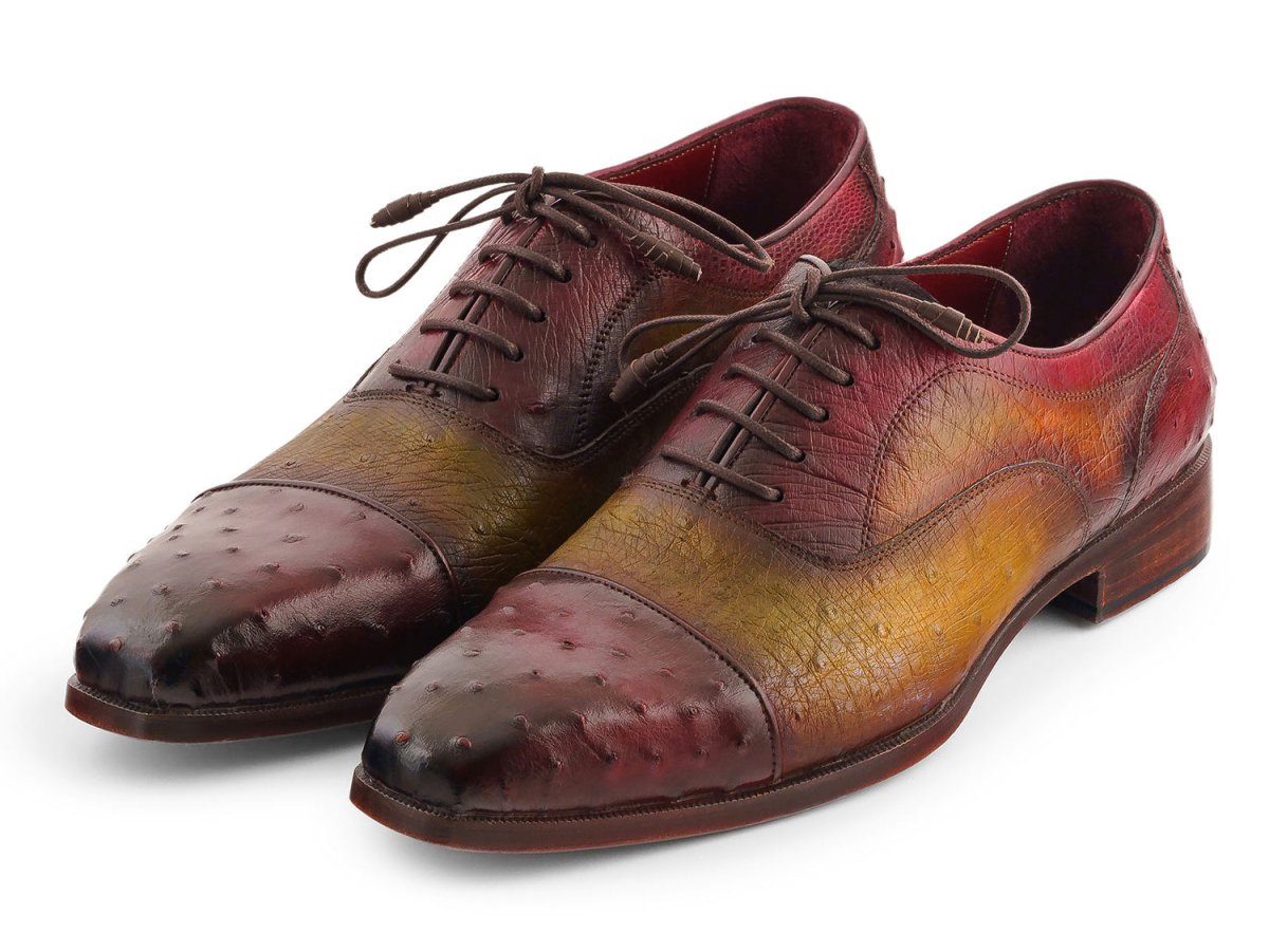 Paul Parkman Men's Genuine Ostrich Captoe Oxfords Green And Burgundy (Id24xs11) Shoes by Paul Parkman – Don't Panic Shoes