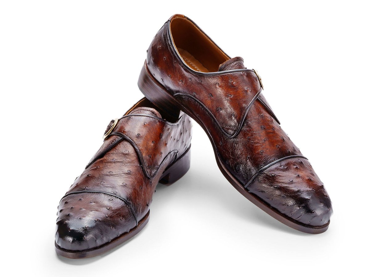 Paul Parkman Men's GenuIne Ostrich Skin Monkstrap Shoes in Brown Shoes by Paul Parkman β Don't Panic Shoes