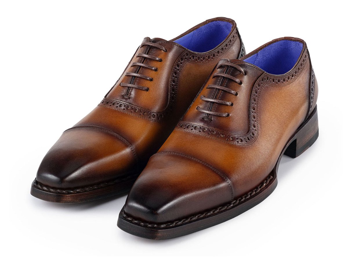 Paul Parkman Men's Goodyear Welted Burnished Cap Toe Oxfords In Camel Brown Shoes by Paul Parkman – Don't Panic Shoes