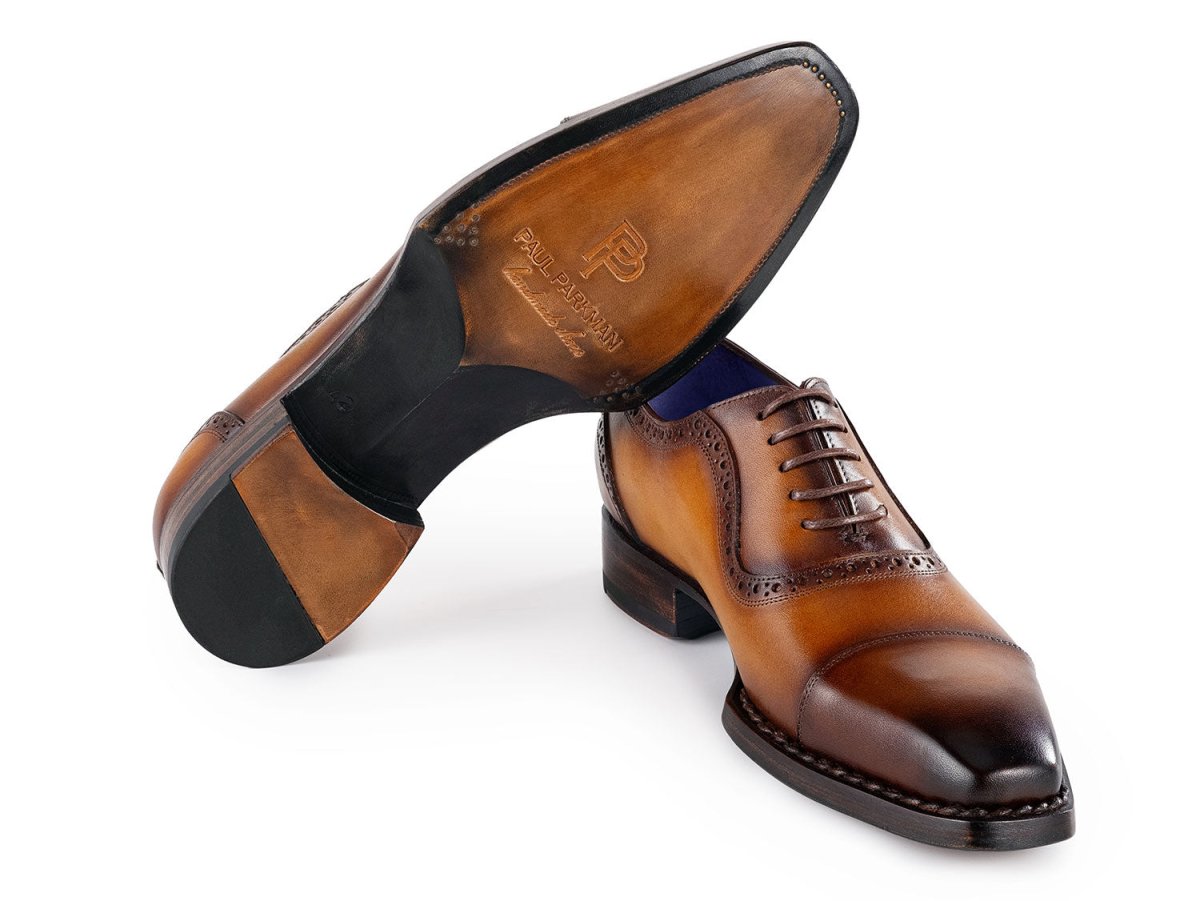 Paul Parkman Men's Goodyear Welted Burnished Cap Toe Oxfords In Camel Brown Shoes by Paul Parkman – Don't Panic Shoes