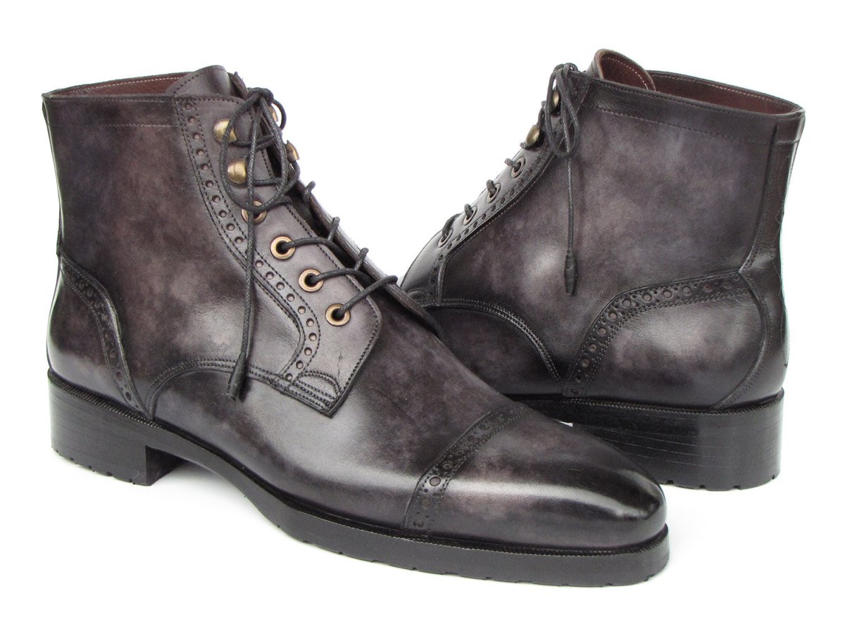 Paul Parkman Men's Gray And Black Hand - Painted Cap Toe Boots Shoes by Paul Parkman – Don't Panic Shoes