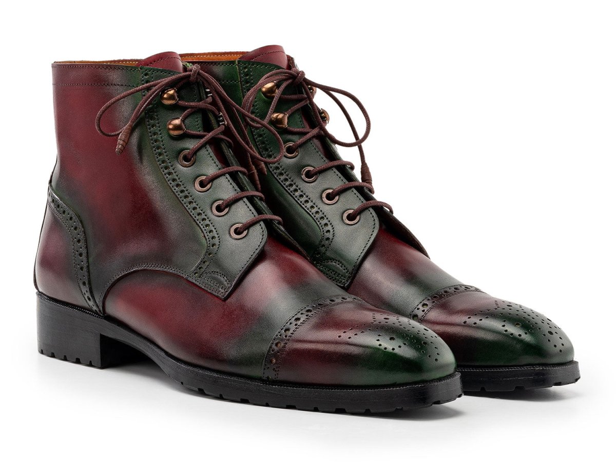 Paul Parkman Men's Green And Brown Hand - Painted Cap Toe Boots (IdBt9566 - Brg) Shoes by Paul Parkman – Don't Panic Shoes