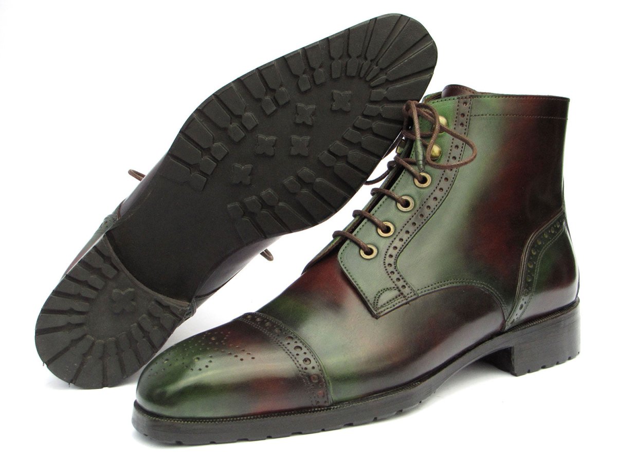 Paul Parkman Men's Green And Brown Hand - Painted Cap Toe Boots Shoes by Paul Parkman – Don't Panic Shoes