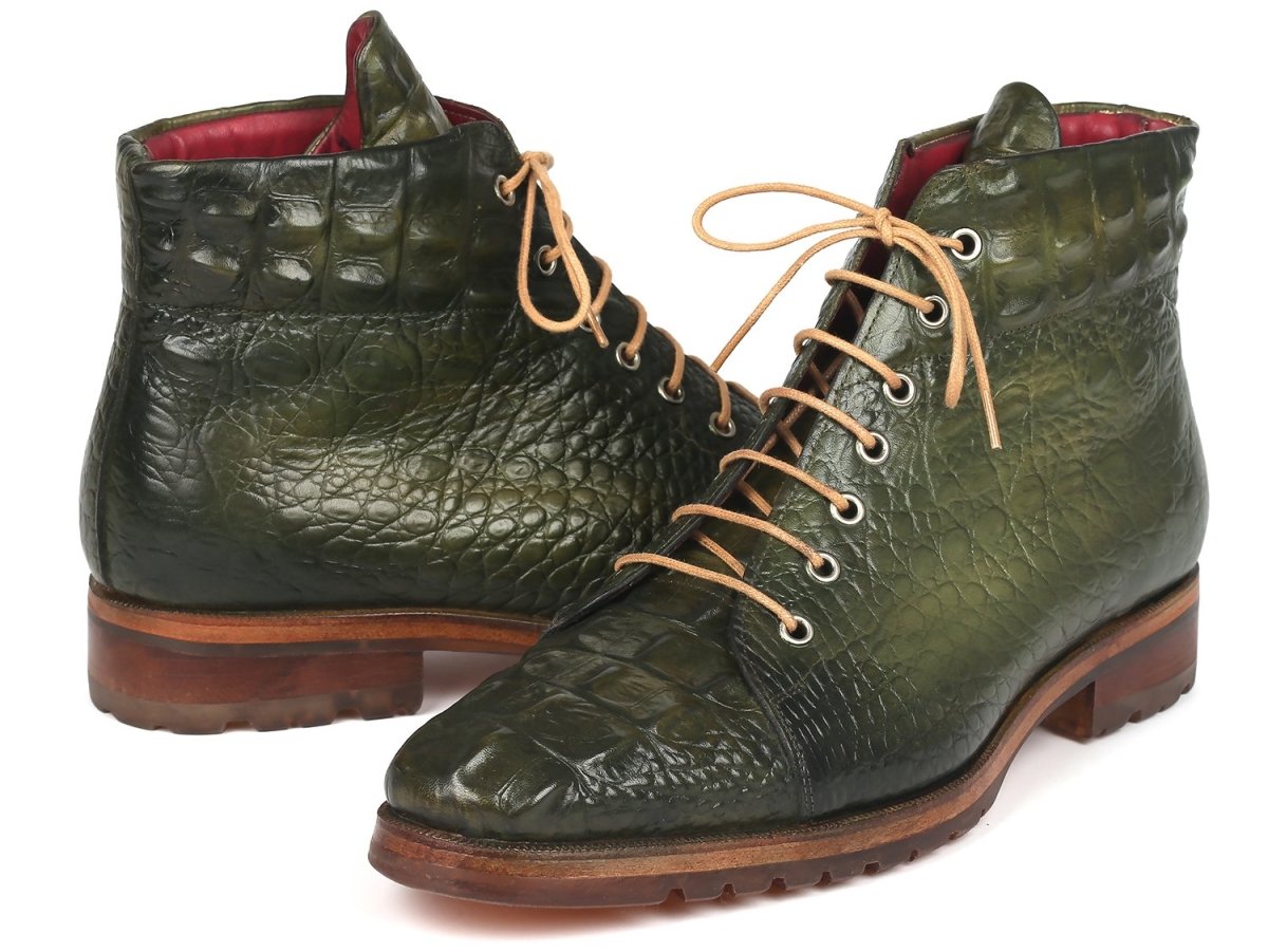 Paul Parkman Men's Green Croco Embossed Leather Boots (12811 - Grn) by Paul Parkman – Don't Panic Shoes