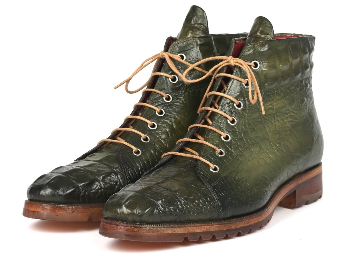 Paul Parkman Men's Green Croco Embossed Leather Boots (12811 - Grn) by Paul Parkman – Don't Panic Shoes