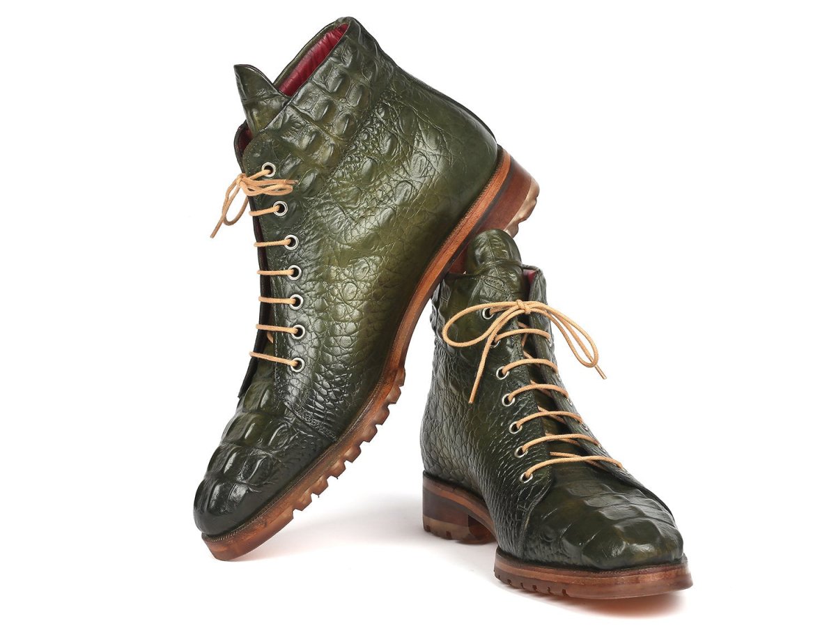 Paul Parkman Men's Green Croco Embossed Leather Boots (12811 - Grn) by Paul Parkman – Don't Panic Shoes