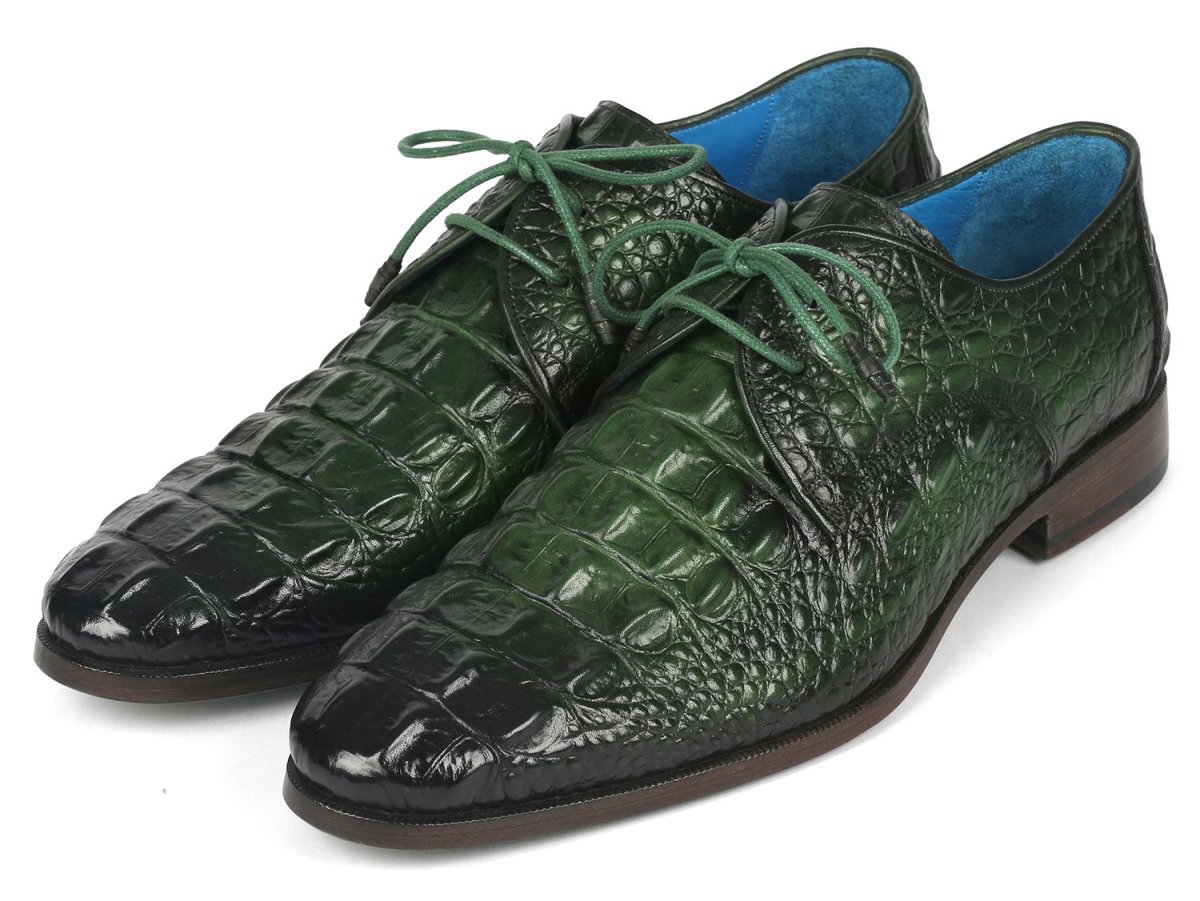 Paul Parkman Men's Green Croco Textured Leather Derby Shoes (Id1438grn) by Paul Parkman – Don't Panic Shoes