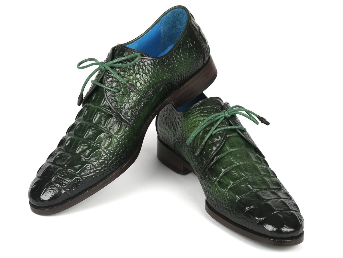 Paul Parkman Men's Green Croco Textured Leather Derby Shoes (Id1438grn) by Paul Parkman – Don't Panic Shoes