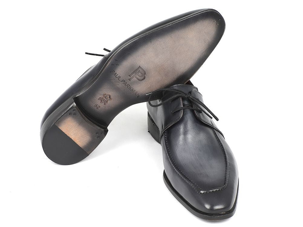 Paul Parkman Men's HAnd - PaInted Leather Apron Derby Shoes in Gray and Black Shoes by Paul Parkman – Don't Panic Shoes