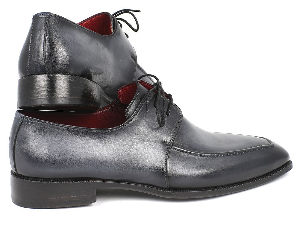 Paul Parkman Men's HAnd - PaInted Leather Apron Derby Shoes in Gray and Black Shoes by Paul Parkman – Don't Panic Shoes